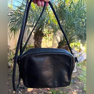 Darling Loews Anagram Buttersoft Black Leather Mini Crossbody Bag Long Strap